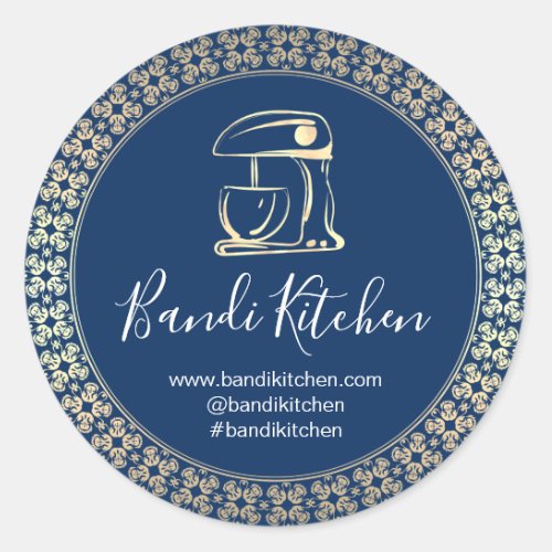 Thank You Logo Kitchen Cooking Chef Bakery Navy Classic Round Sticker