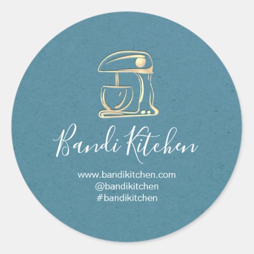 Thank You Logo Kitchen Cooking Chef Gold Blue Teal Classic Round Sticker