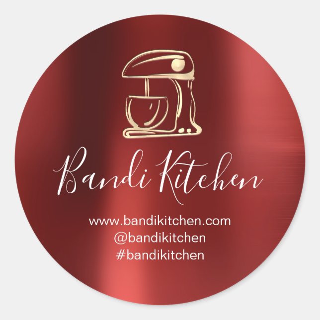 Thank You Logo Kitchen Cooking Chef Gold Red  Classic Round Sticker (Front)