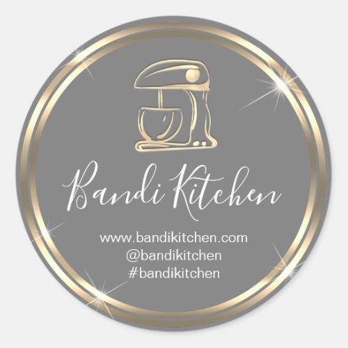 Thank You Logo Kitchen Cooking Chef Gray Gold  Classic Round Sticker