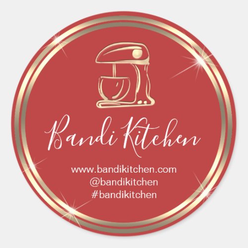 Thank You Logo Kitchen Cooking Chef Red Gold Frame Classic Round Sticker