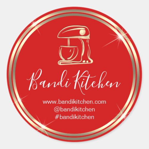 Thank You Logo Kitchen Cooking Chef Red Gold Shop Classic Round Sticker