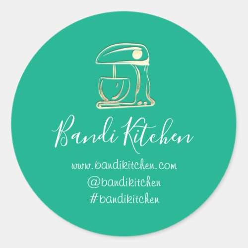 Thank You Logo Kitchen Cooking Robot Mint Gold  Classic Round Sticker