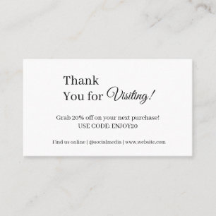 Thank You Logo   Modern White Minimalist  Discount Card