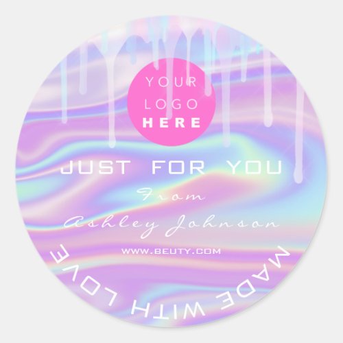 Thank You Logo Pink Holograph Made With Love Classic Round Sticker