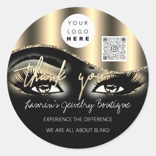 Thank You Logo Qr Code Makeup Lash Extension Classic Round Sticker