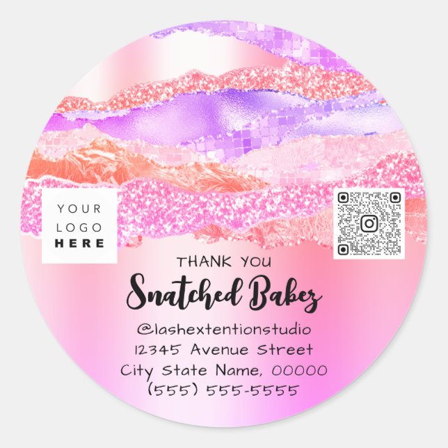 Thank You  Logo QR Code Online Shop Packaging Pink Classic Round Sticker (Front)