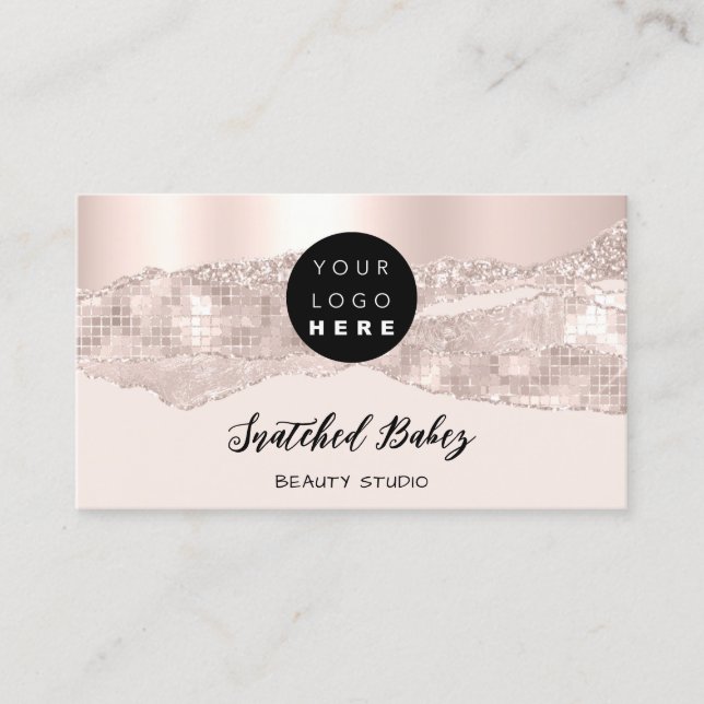 Thank You Logo QR Code Online Shop Rose Powder Business Card (Front)