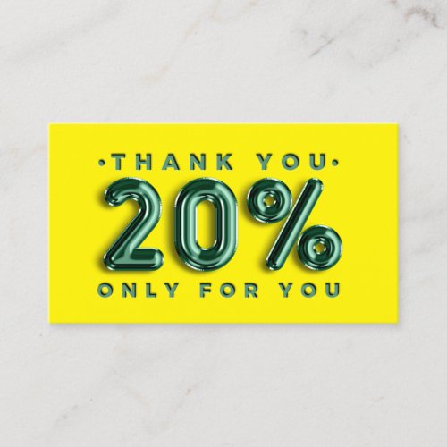 Thank You Logo QRCODE 20OFF Discount Code Yellow Business Card