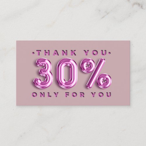 Thank You Logo QRCODE 30OFF Discount Code Pink Business Card
