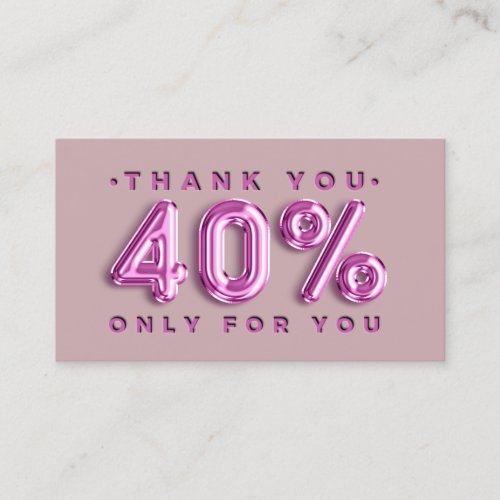 Thank You Logo QRCODE 40OFF Discount Code Pink Business Card