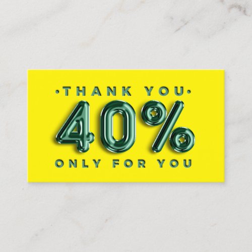 Thank You Logo QRCODE 40OFF Discount Code Yellow Business Card