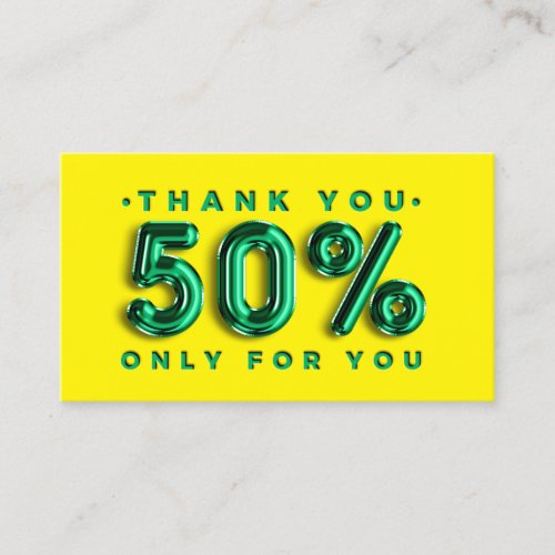 Thank You Logo QRCODE 50OFF Discount Code Green Business Card