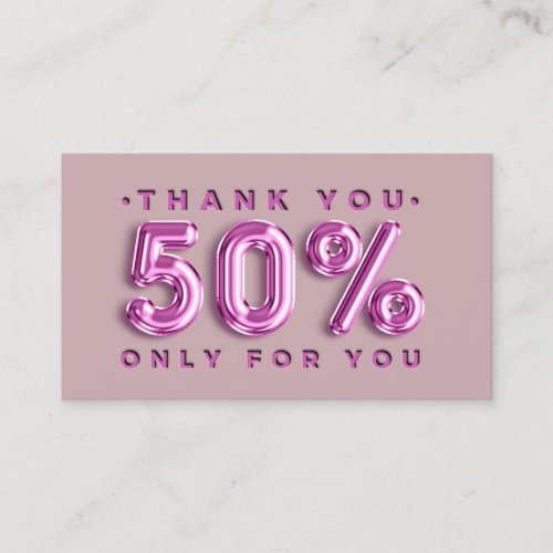 Thank You Logo QRCODE 50OFF Discount Code Pink Business Card