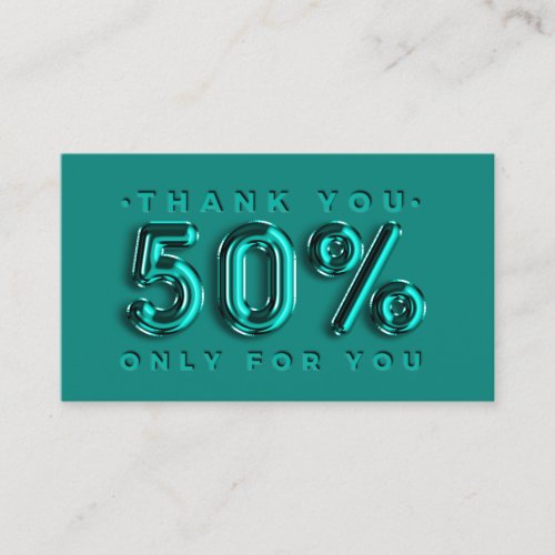 Thank You Logo QRCODE 50OFF Discount Code Teal Business Card