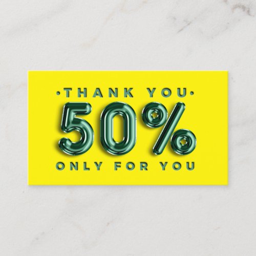 Thank You Logo QRCODE 50OFF Discount Code Yellow Business Card
