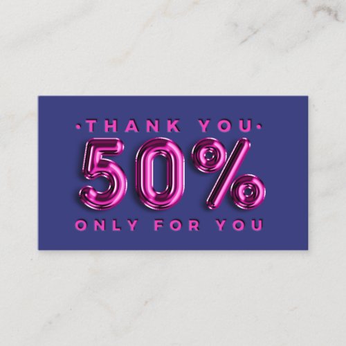 Thank You Logo QRCODE 50OFF Discount Pink Navy Business Card