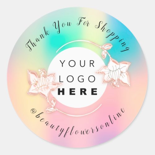 Thank You Logo Rose  Business IG Name Holograph Classic Round Sticker
