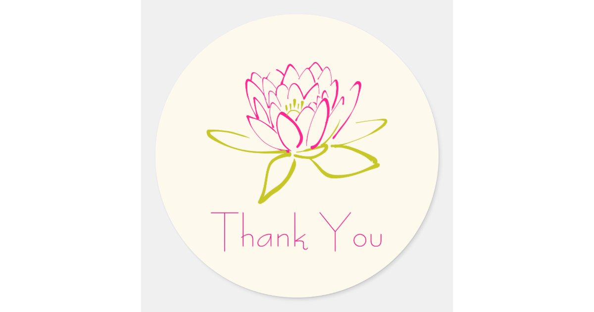 Thank You Lotus Flower / Water Lily Illustration Classic Round Sticker ...