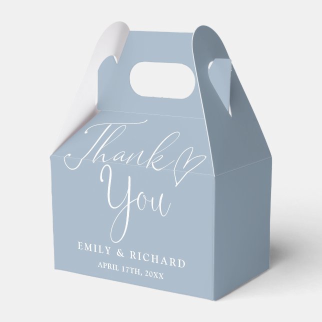 Thank You Love Heart Dusty Blue Wedding Favor Boxes (Front Side)