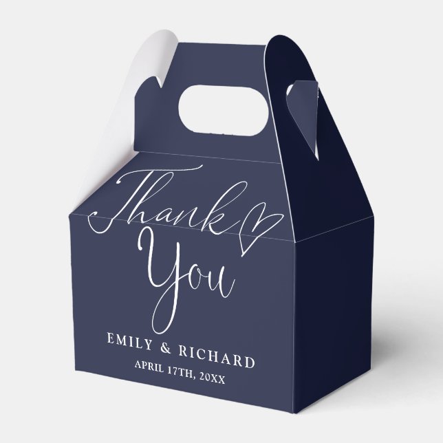 Thank You Love Heart Navy Blue Wedding Favor Boxes (Front Side)