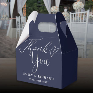 Thank You Love Heart Navy Blue Wedding Favor Boxes