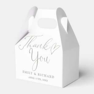 Thank You Love Heart Sage Green Wedding Favor Boxes