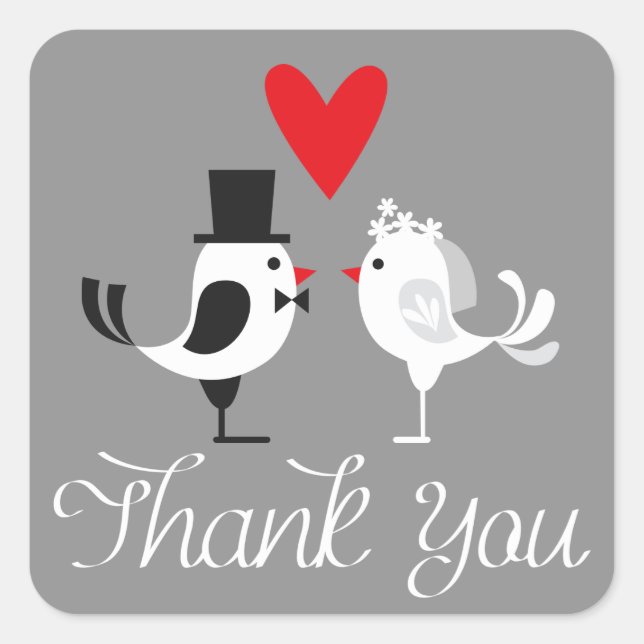 Thank You Lovebirds Gray Wedding Stickers (Front)