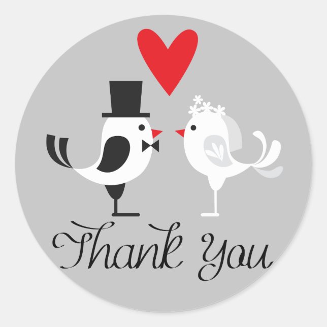 Thank You Lovebirds Gray Wedding Stickers (Front)