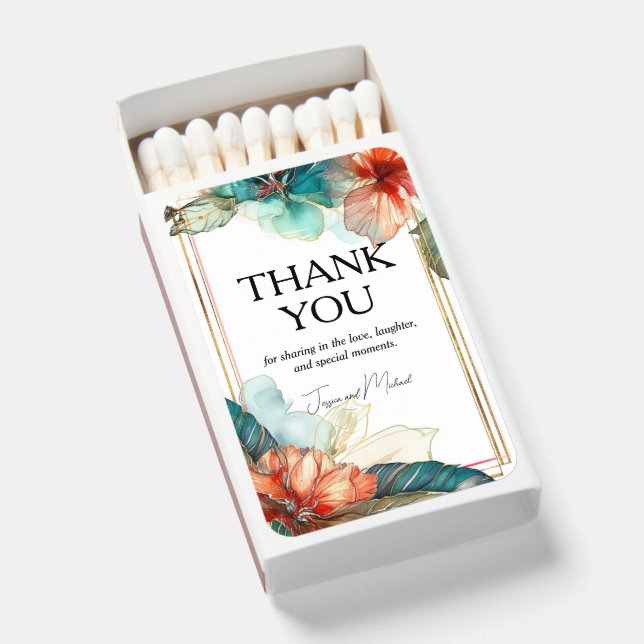 Thank You Lovely teal Hibiscus Serenade Paradise Matchboxes (Front Open)