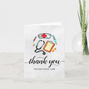 Thank You Loving Care Nurse Doctor Chic Watercolor Card