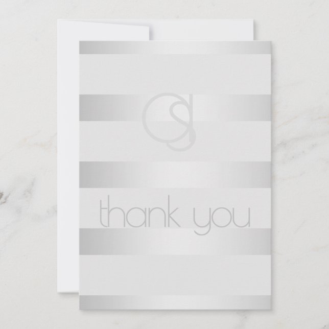 Thank you - Luminous Silver Stripes Monogram Card (Front)