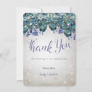Thank You Luxe Peacock Navy Aqua Silver Wedding Card