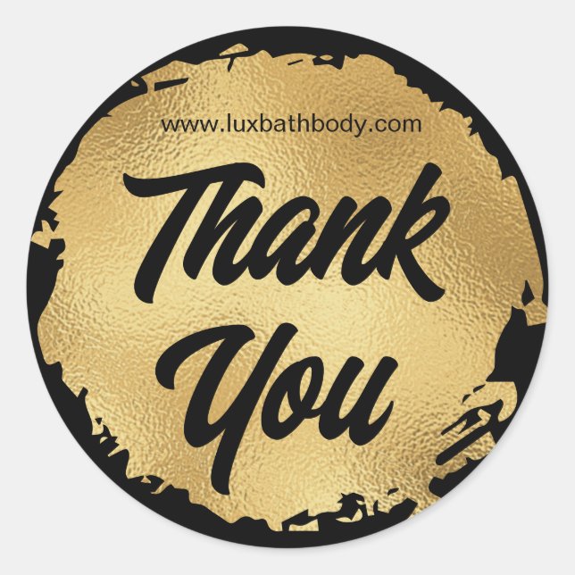 Thank You Luxury Black Gold Foil Modern Custom Classic Round Sticker (Front)