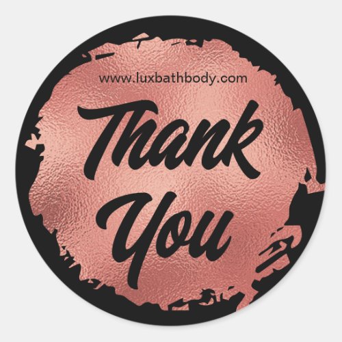 Thank You Luxury Black Rose Gold Foil Modern Classic Round Sticker