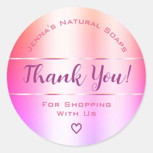 Thank You Luxury Rainbow Pink Ombre Gradient  Classic Round Sticker