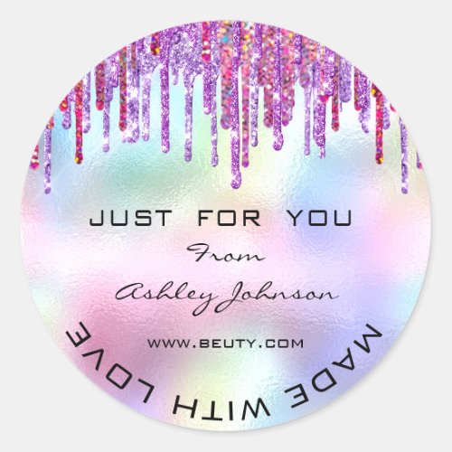 Thank You Made With Love Glitter Holograph Purple Classic Round Sticker
