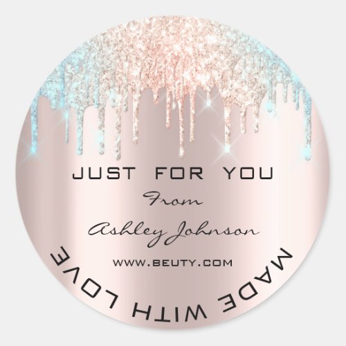 Thank You Made With Love Glitter Holograph Rose Classic Round Sticker