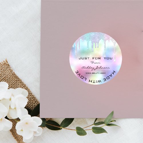 Thank You Made With Love Glitter Holograph Unicorn Classic Round Sticker
