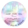 Thank You Made With Love Glitter Holograph Unicorn Classic Round Sticker