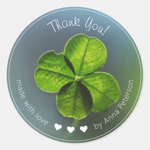 Thank You Made with Love Green Four Leaf Clover Classic Round Sticker