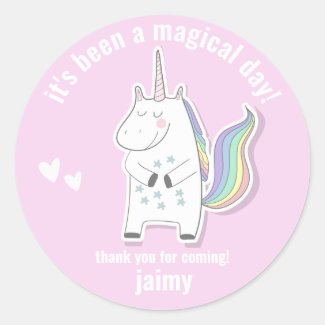 Thank You, Magical Day- Cute Unicorn Kids Birthday Classic Round Sticker