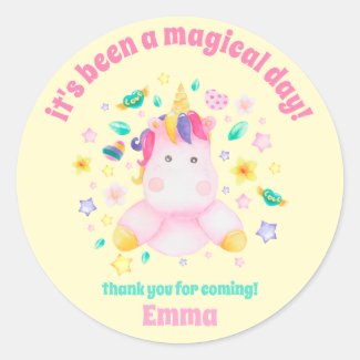 Thank You, Magical Day- Cute Unicorn Kids Birthday Classic Round Sticker