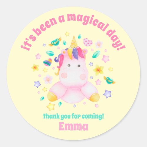 Thank You Magical Day_ Cute Unicorn Kids Birthday Classic Round Sticker