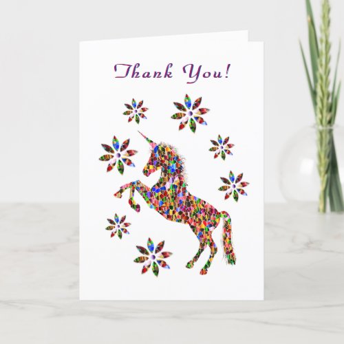 Thank You Magical Unicorn Flowers Personalize Card