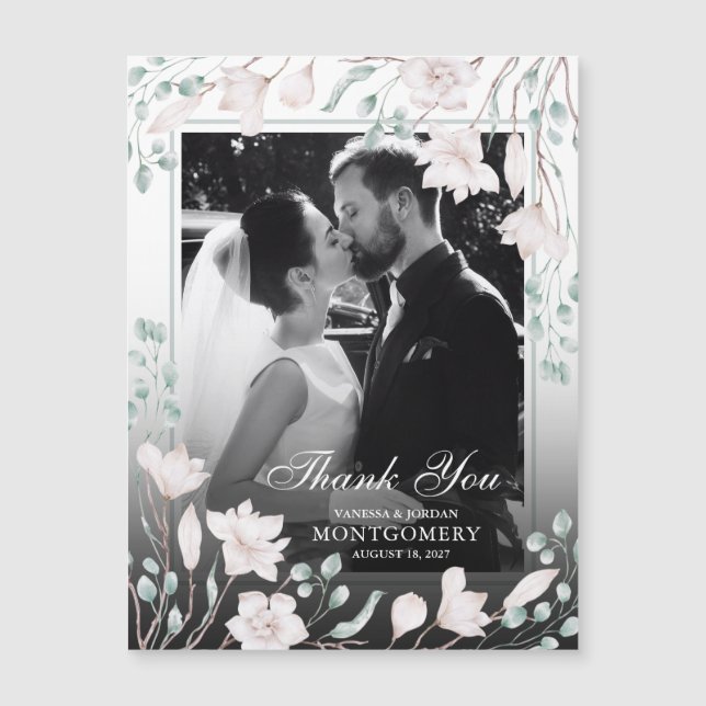 Thank You Magnolia Eucalyptus Wedding Photo (Front)