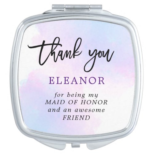 Thank You Maid Of Honor Lilac Watercolor Script Compact Mirror