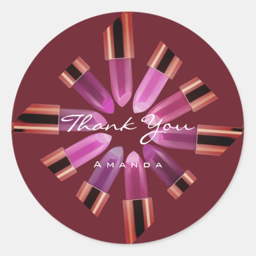 Thank You Make_up Logo Rose Red Pink Lipstick Classic Round Sticker
