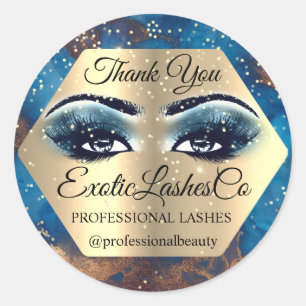 Thank YOU Makeup Artist Gold LASHES Blue Classic Round Sticker