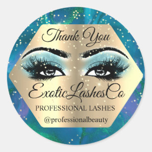 Thank YOU Makeup Artist Gold LASHES Blue Mint Classic Round Sticker
